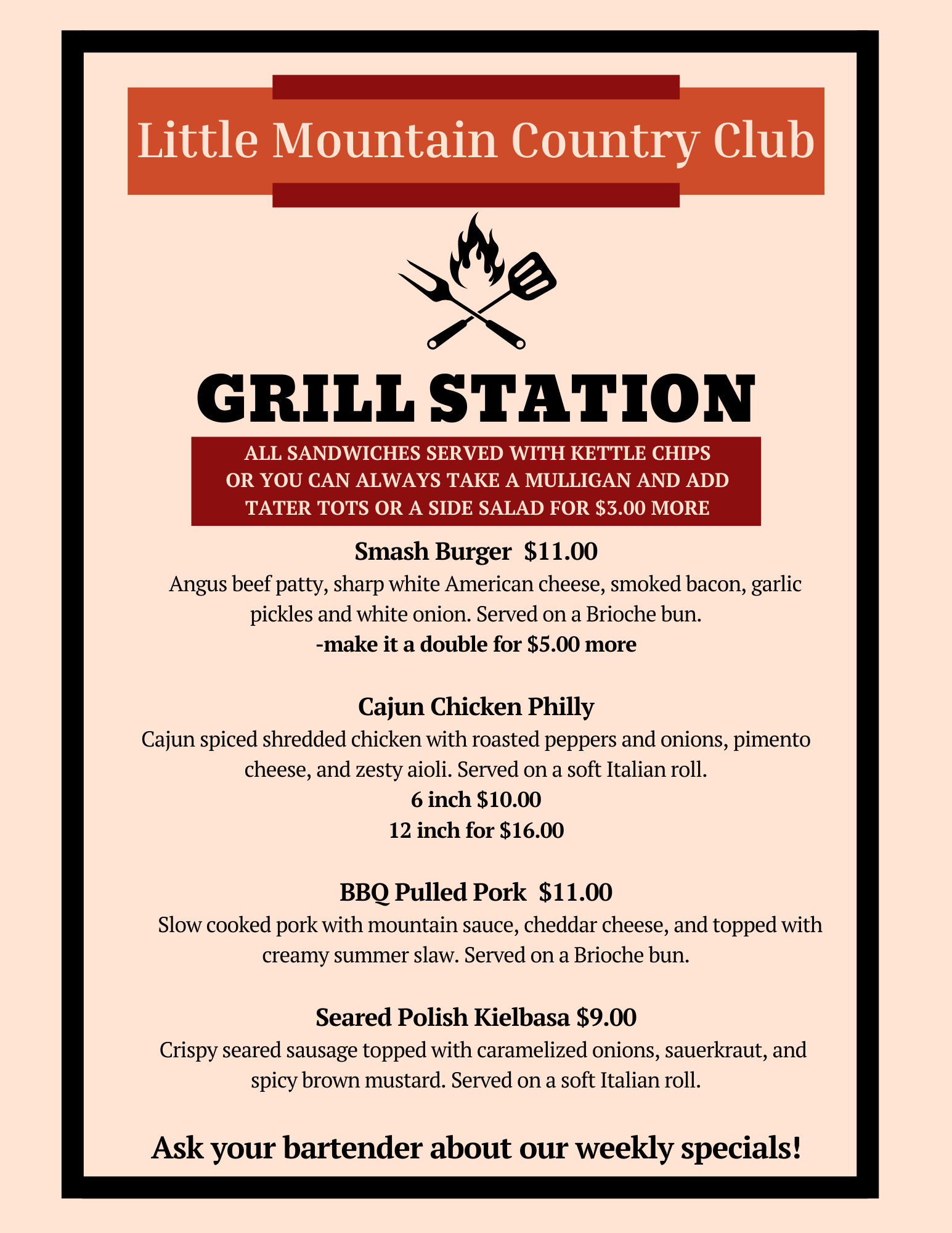 Grill Menu Little Mountain Country Club